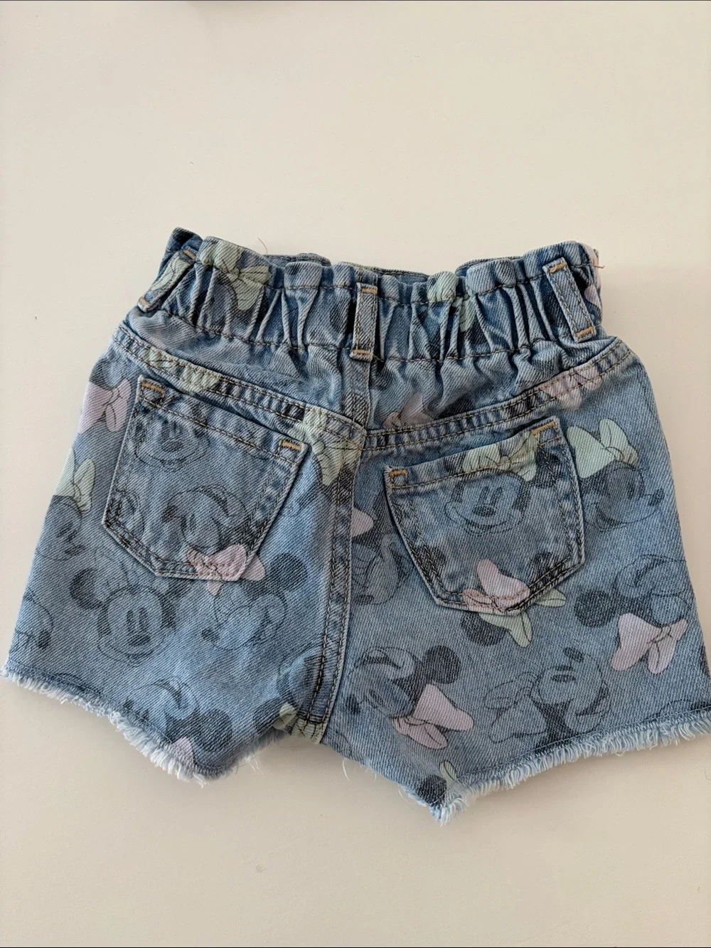 Disney Minnie Mouse Denim Shorts - Light Blue with Pastel Bows